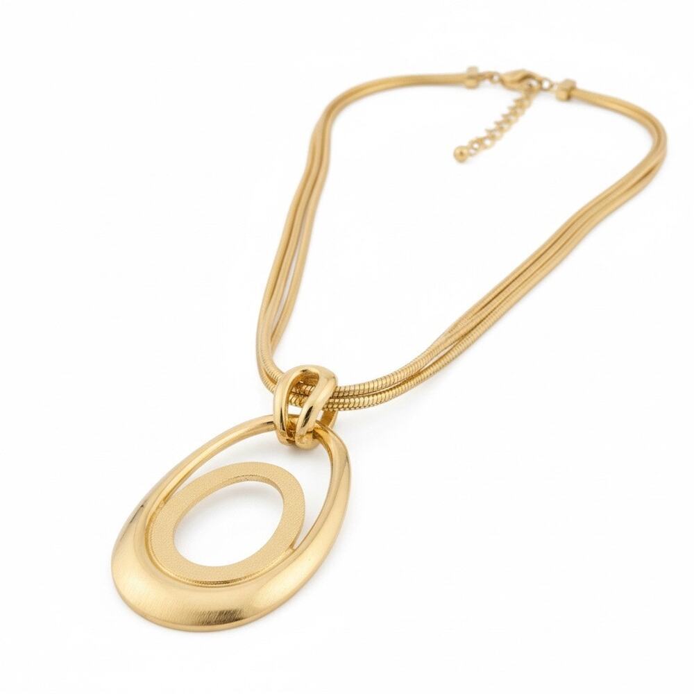 Style & Co Gold Tone Multi Strand Oval Pendant Necklace Adjustable NEW - Picture 2 of 5